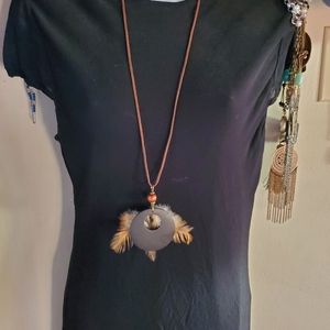 Women's or girls simple necklace with feathers